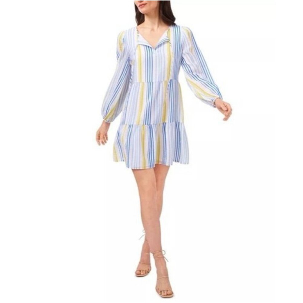 NEW! RILEY & RAE Vanessa Striped Short Dress Blue Yellow SZ L